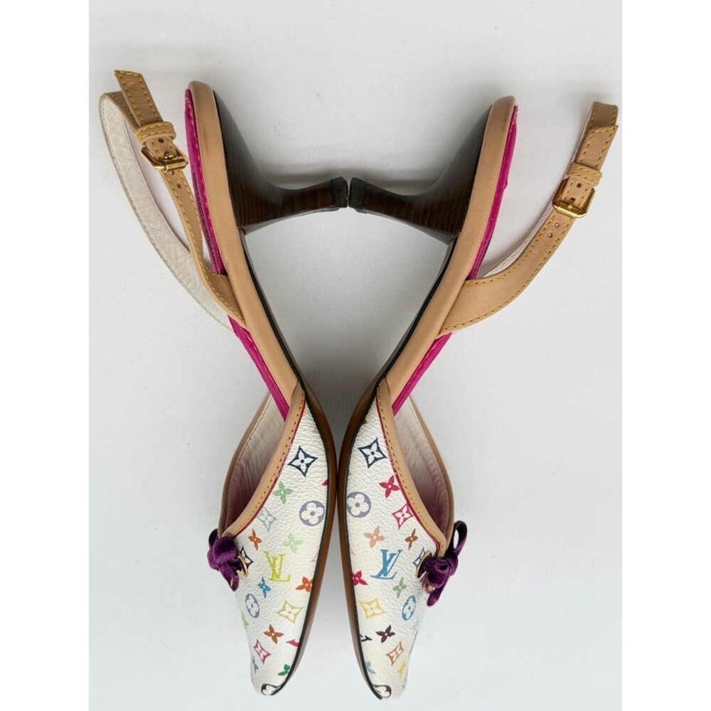Louis Vuitton Takashi Murakami Vintage White Monogram Slingback Heels EU 38 US 8 - Picture 8 of 14